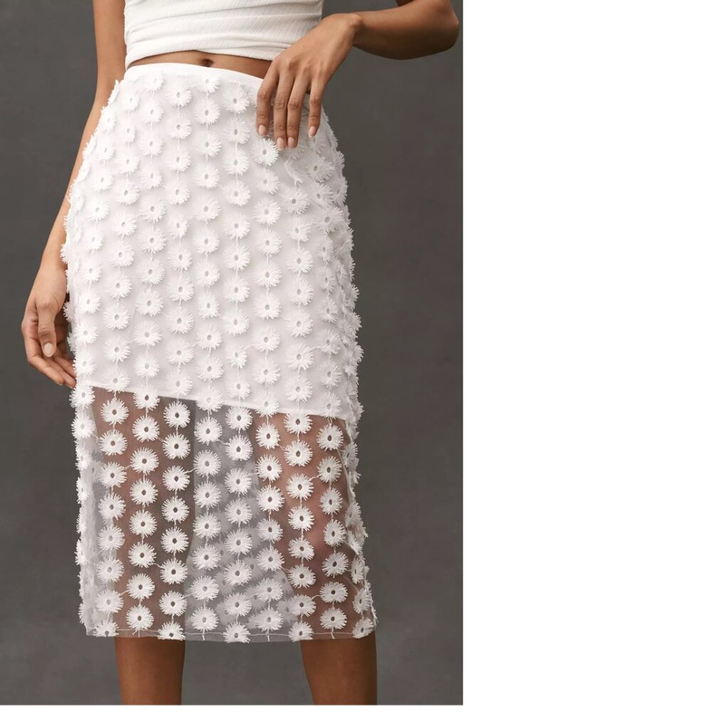 Anthropologie White Daisy Lace Midi Skirt - Picture 4 of 7